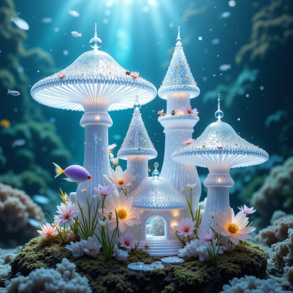 Whimsical Glass Toadstool Houses Under the Sea