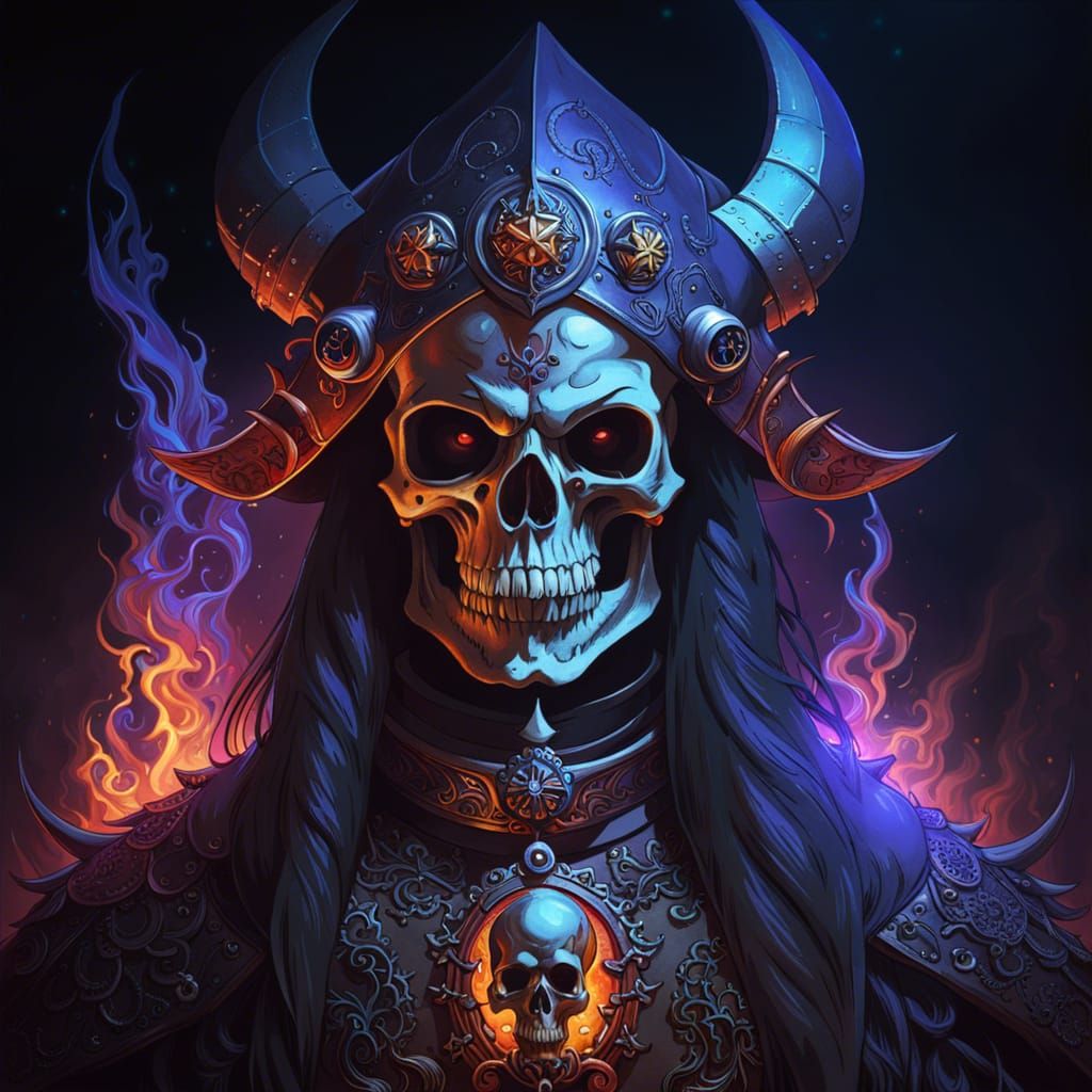 Eerie Demon Skull Necromancer in Dark Fantasy Style