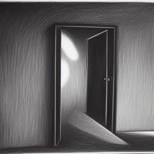 Surreal Space Door Opens: Hyperdetailed Charcoal Drawing