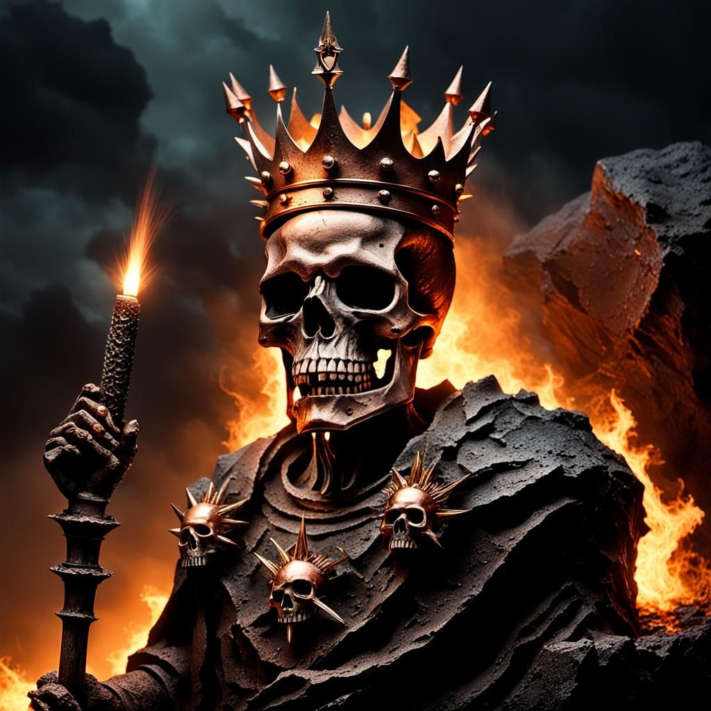 Dark Surrealist Skull Statue with Torch