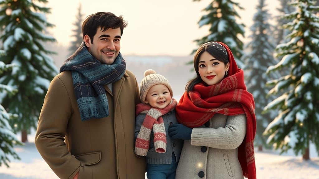 Loving Family in Winter Wonderland: 3D Render