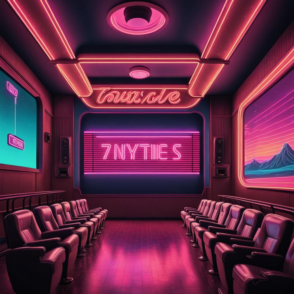 Retro 70s Movie Theater in Synthwave Neon