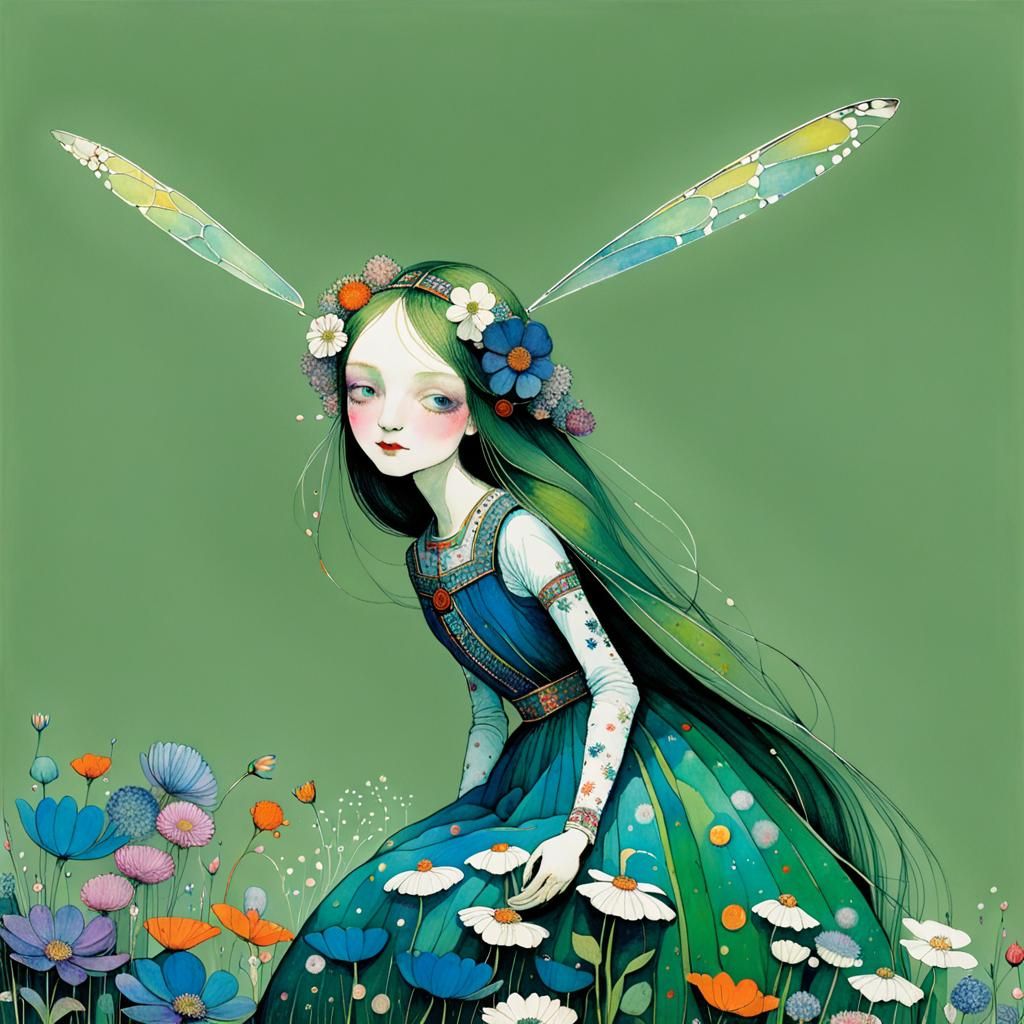 Joyful Magical Creature in Springtime Flowers