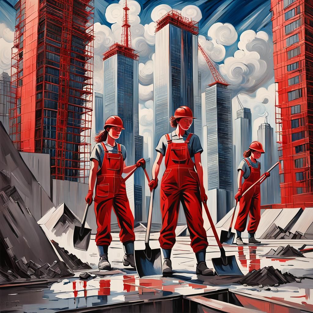 Neo-Soviet Constructivist Workers Building Future