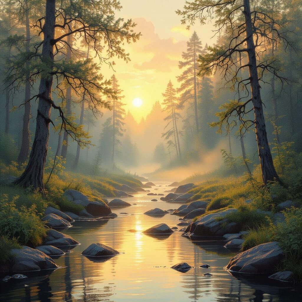 Golden Light Illuminates Forest Landscape