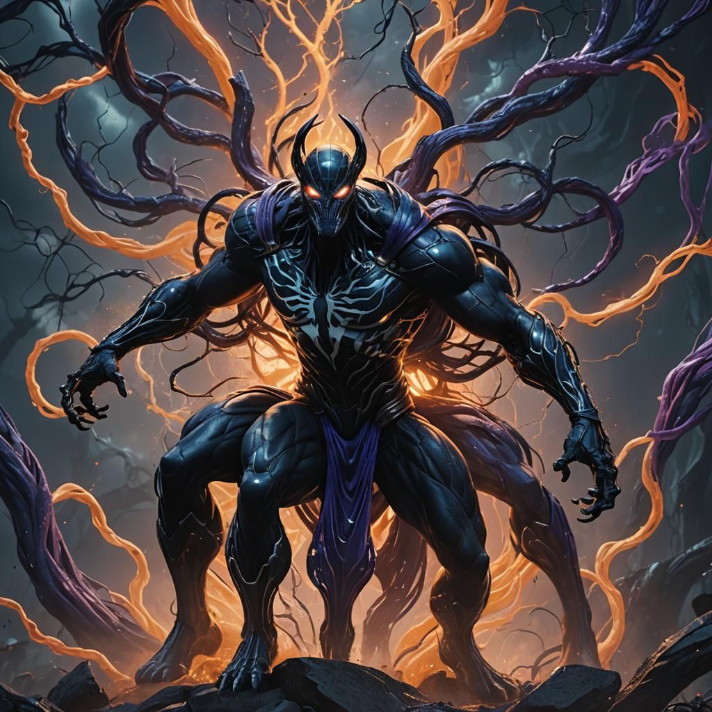 Symbiote on Thor in Mystical Realm: Fantasy Art