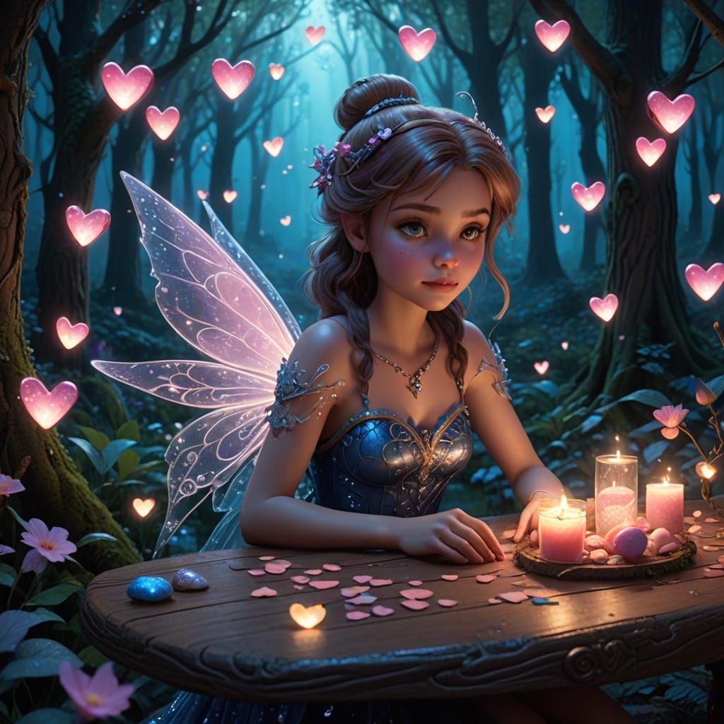 Whimsical Fantasy Scene: Tinker Bell Creates Candy Messages