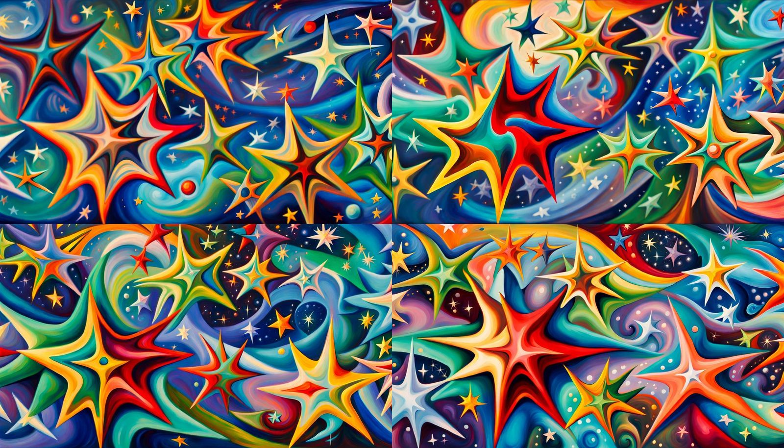 Iridescent Stars in Cosmic Maelstrom, Abstract Expressionism