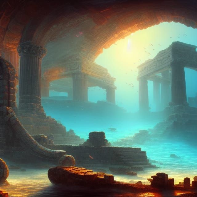 Underwater Atlantis Ruins: Detailed Matte Painting