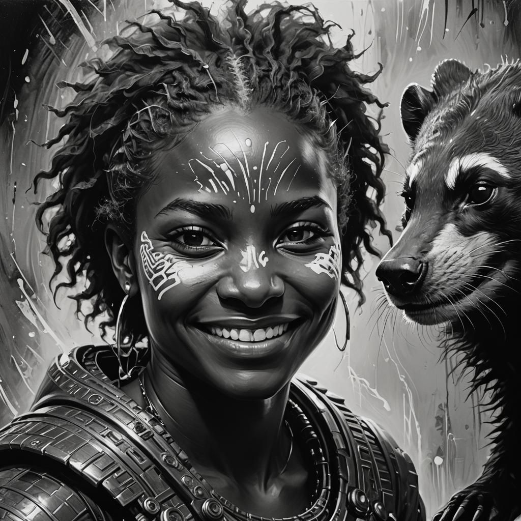 Bioluminescent Marvel: Woman and Honey Badger Portrait