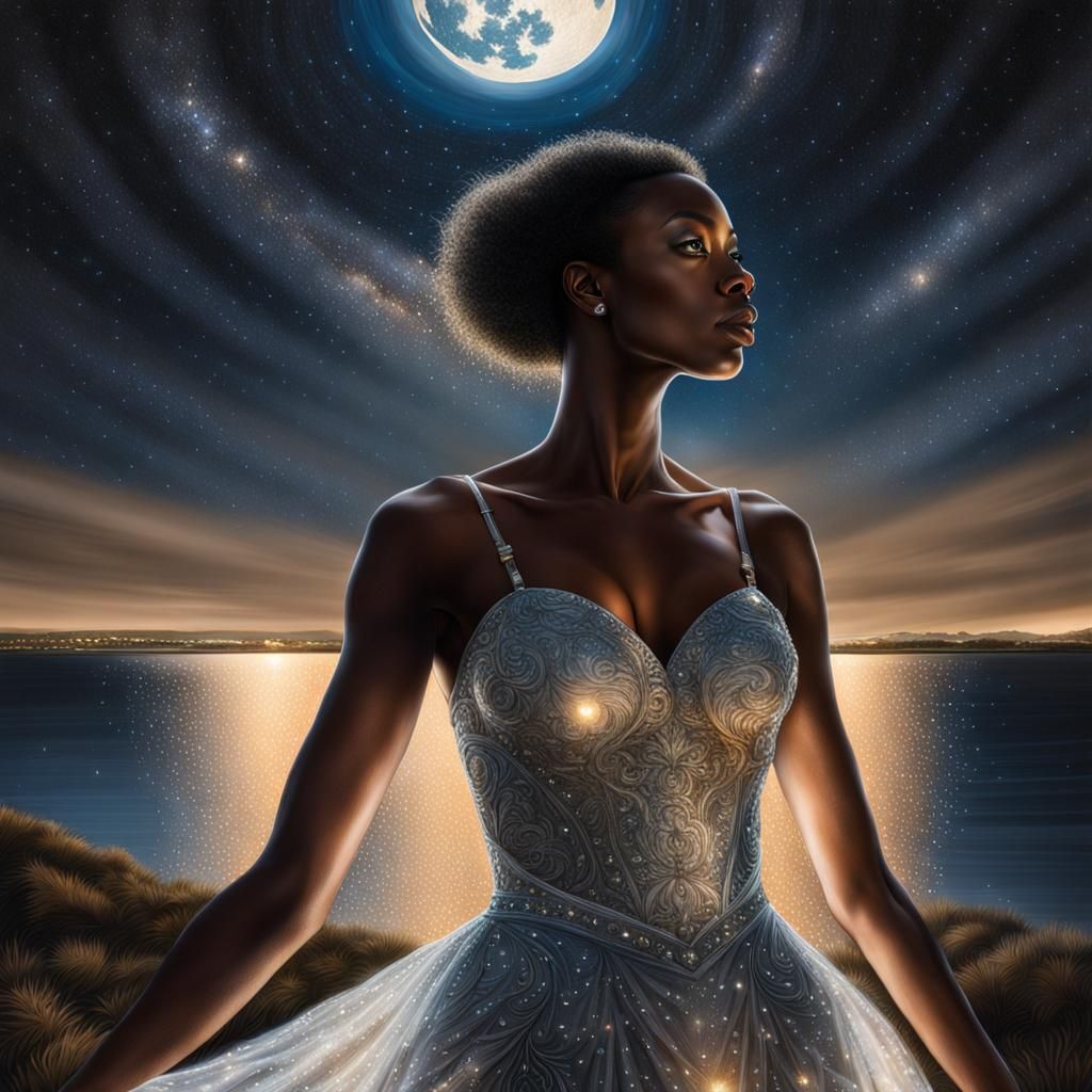 Woman in Transparent Dress Under Night Sky