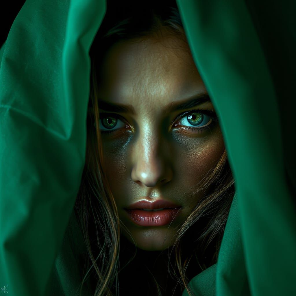 Mysterious Woman in Emerald Haze
