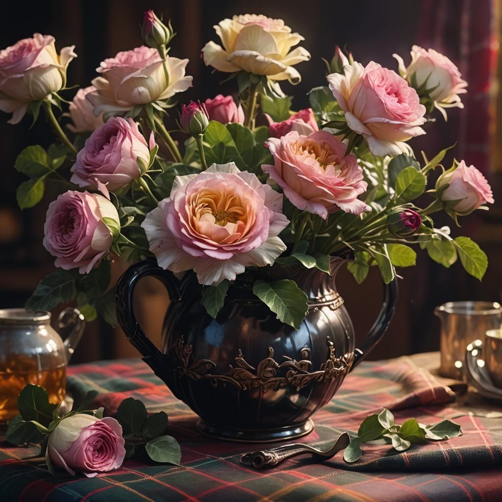 Cabbage Roses Still Life: Oil Painting Style