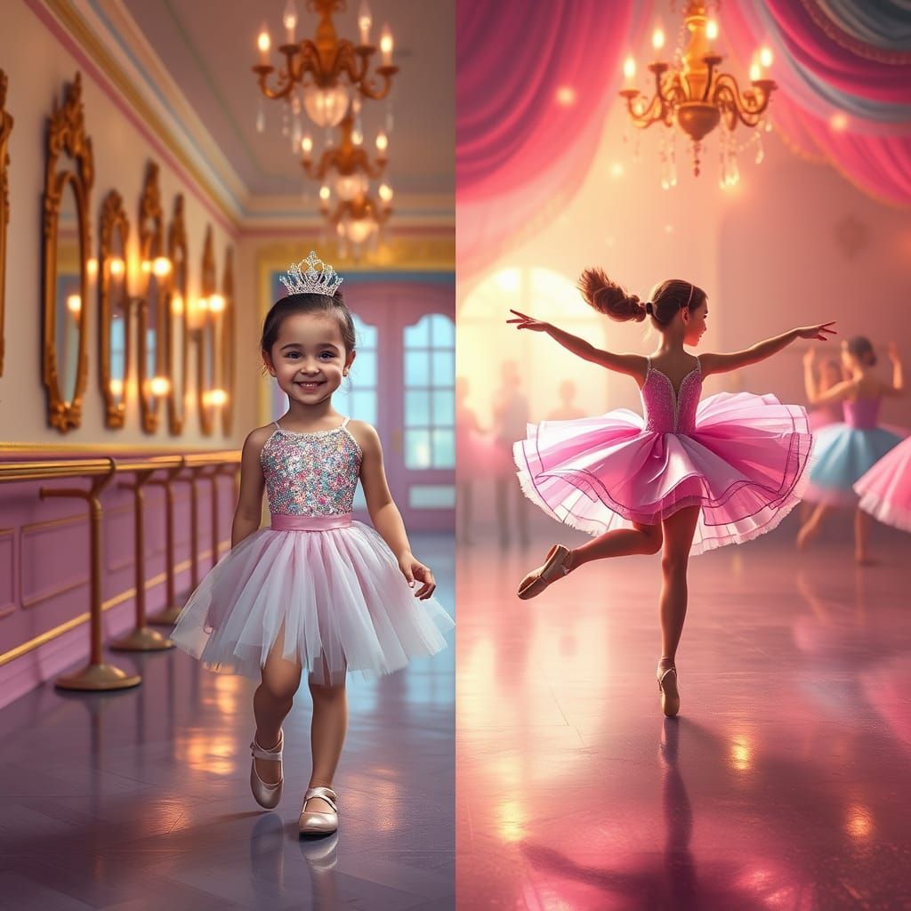 Ballerina Girl's Whimsical Dance Class in Matte Painting Sty...