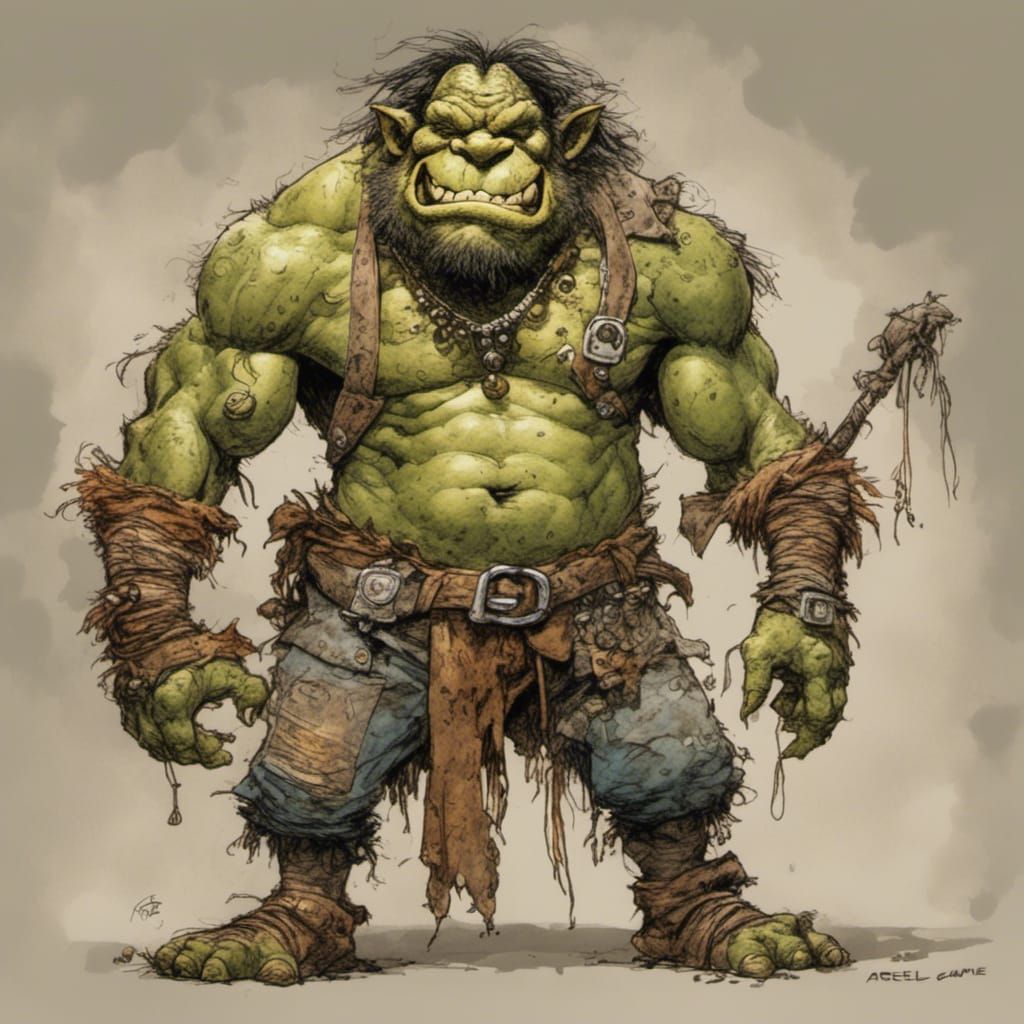 Humorous Orc Rapper Caricature in Vintage Comic Style