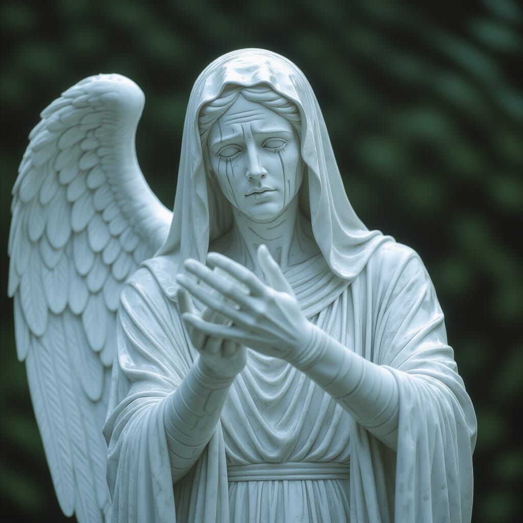 Dramatic Weeping Angel Reaching Out: Cinematic Film Still