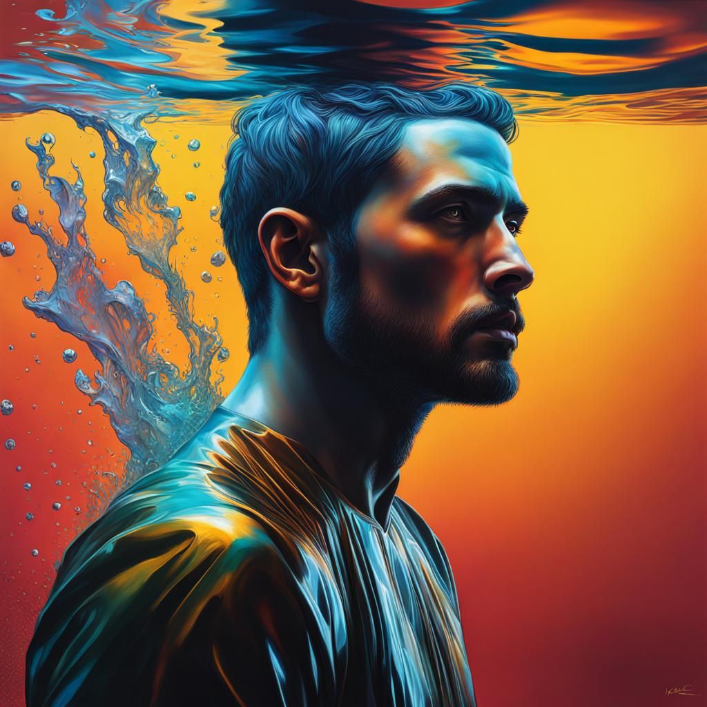 Narcissus Reflecting in Lake: Hyperrealistic Splash Art