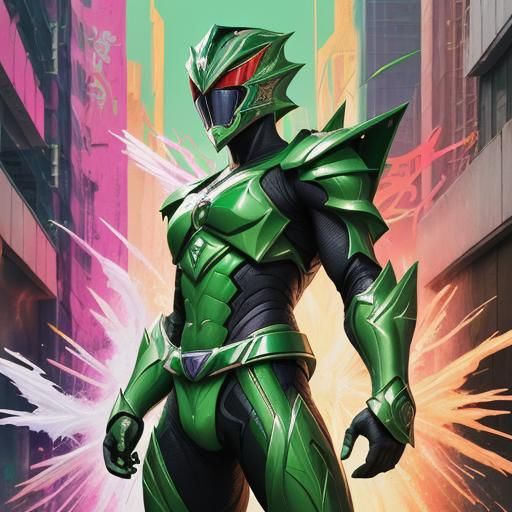 Green Power Ranger in Cyberpunk Graffiti Art