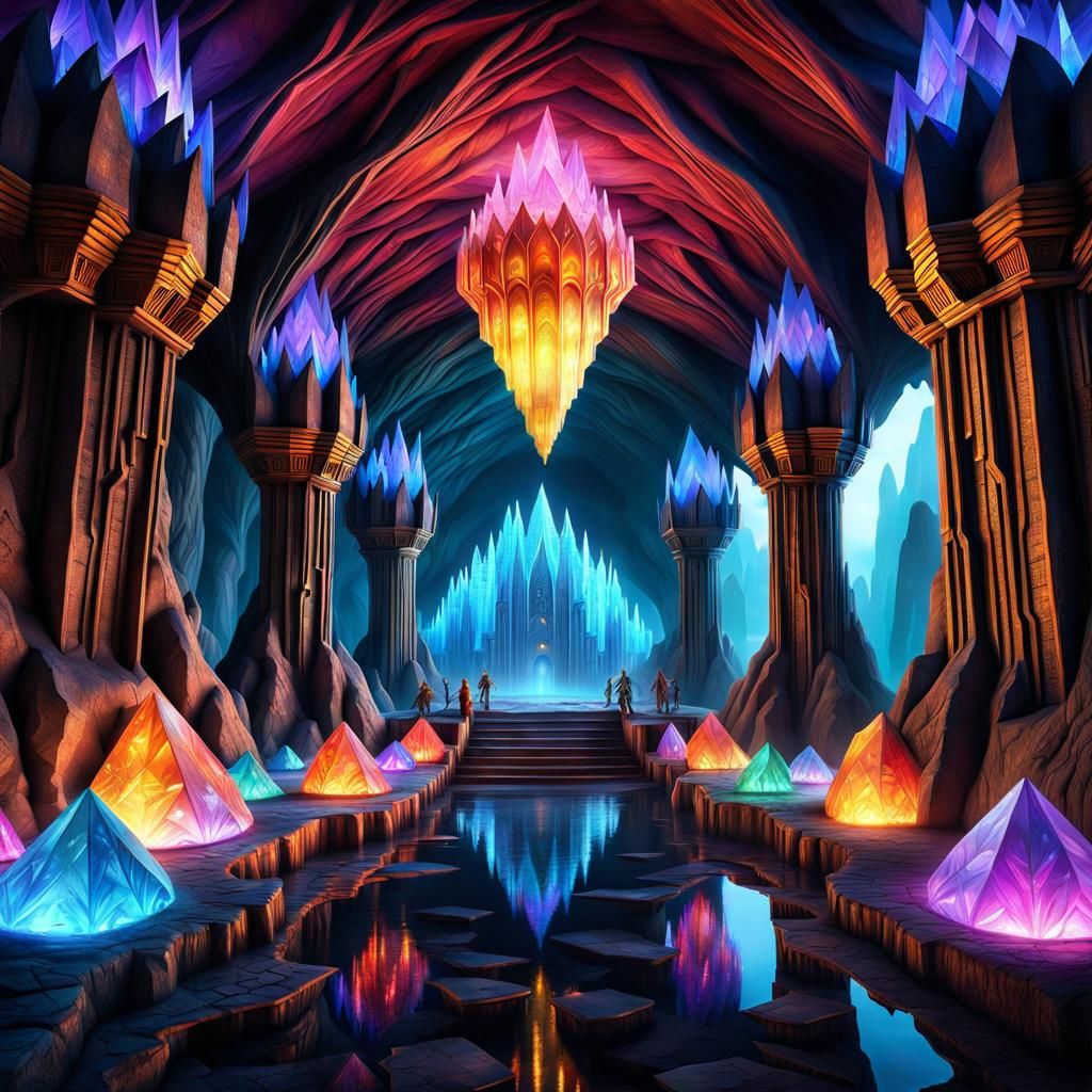Crystal Dwarven Metropolis in Underground Cavern