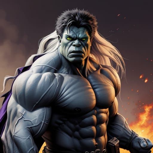 Gigantic Hulk with Towering Snow-White Locks and Jagged Bone...