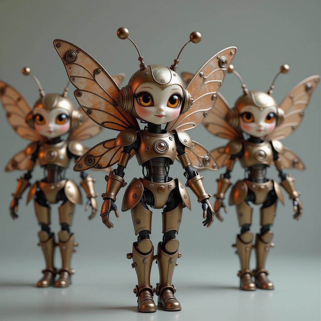 Mechanical Fairies with Metal Wings in Steampunk Style