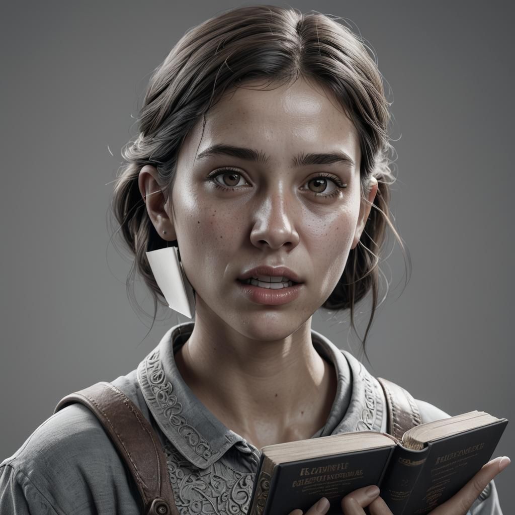 Hyper-Realistic 3D Portrait of Girl with Books