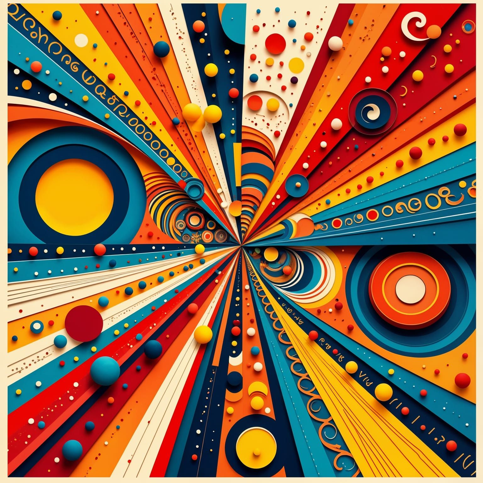 Vibrant Zentangled Geometric Patterns in Triadic Colors