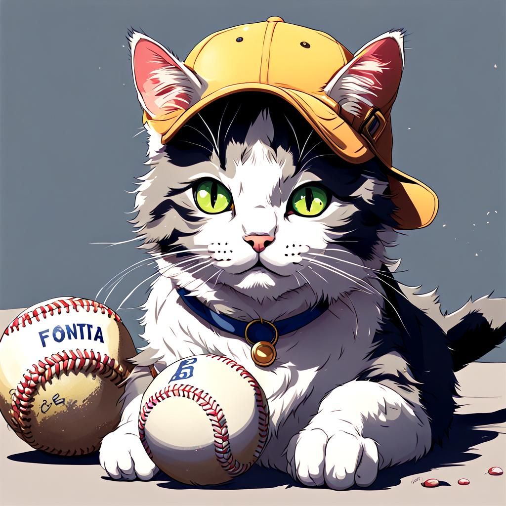 Anime-Inspired Cat Caught in a Moment of Baseball Delight