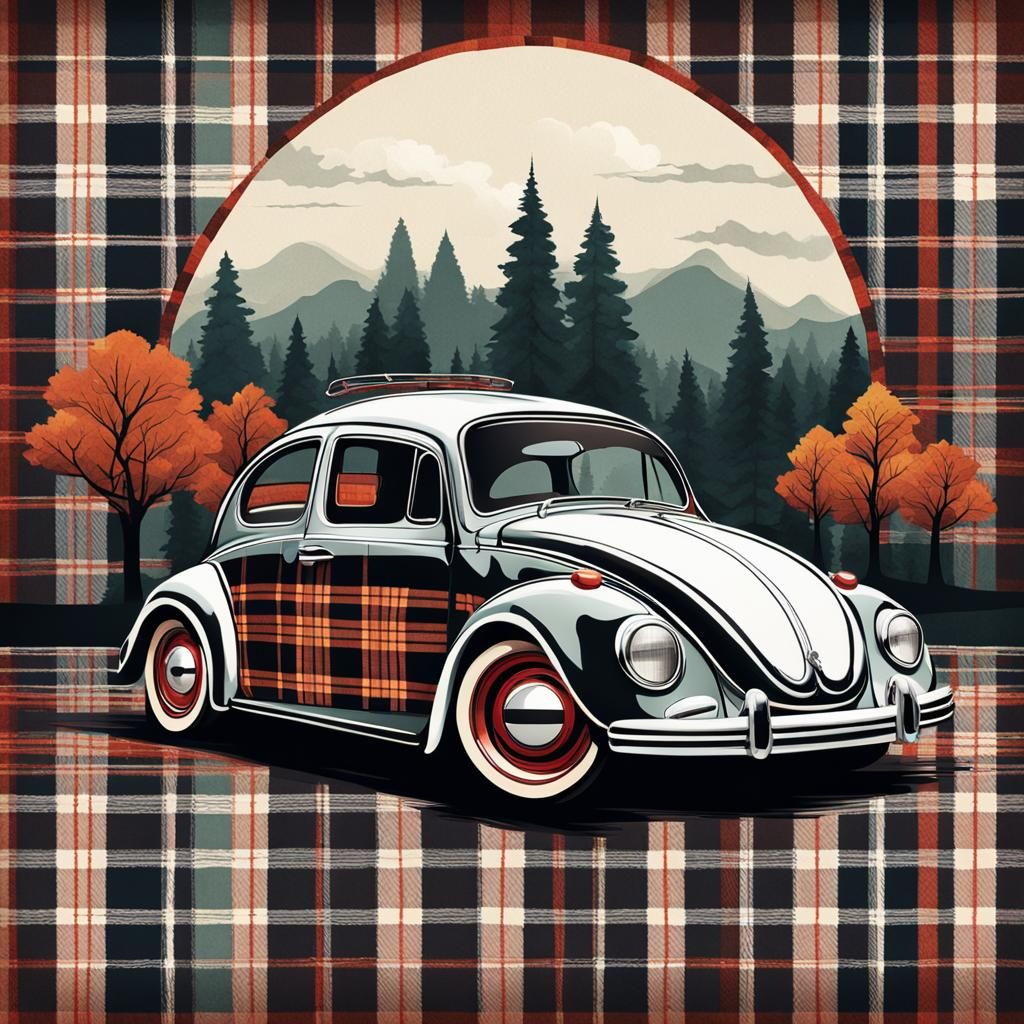 Plaid VW Beetles: Dynamic Plaid Pattern Illustrations
