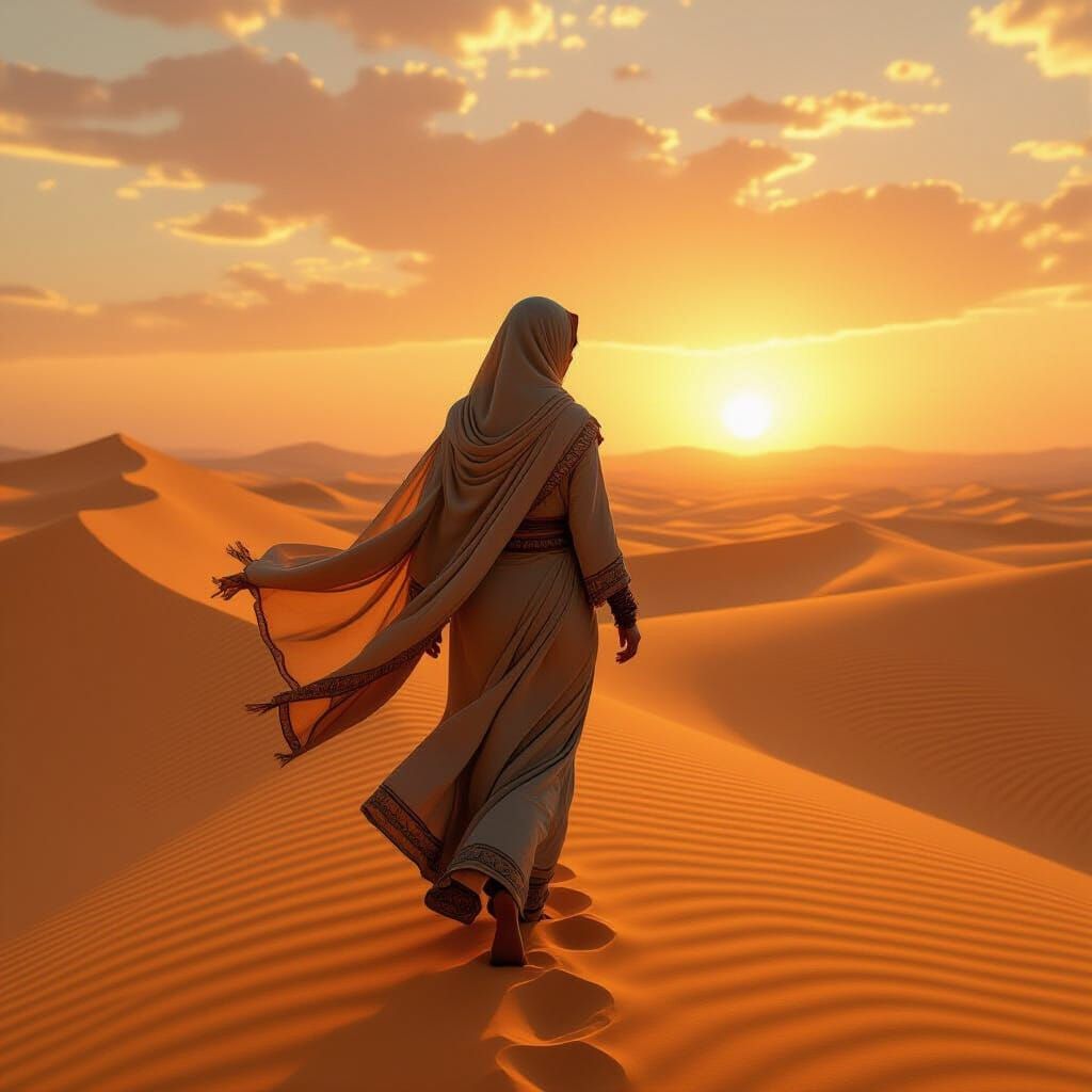 Desert Nomad at Sunset in Hyperrealistic Style