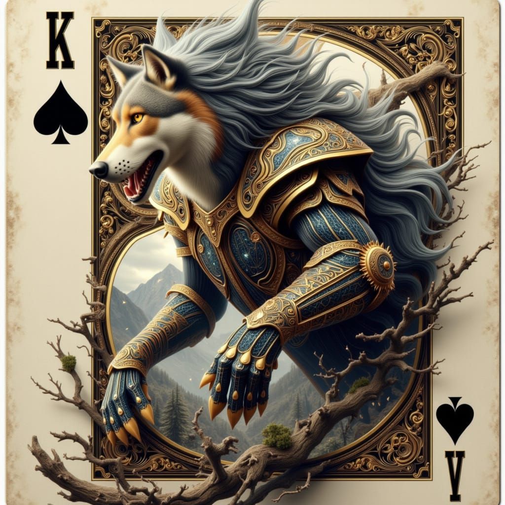Majestic Wolf Emerges from Antique Playing Card