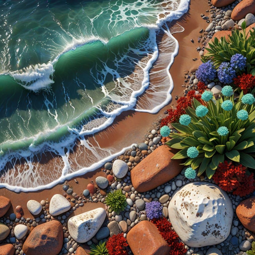Seashore Scene in Pointillism Style, HDR 8K