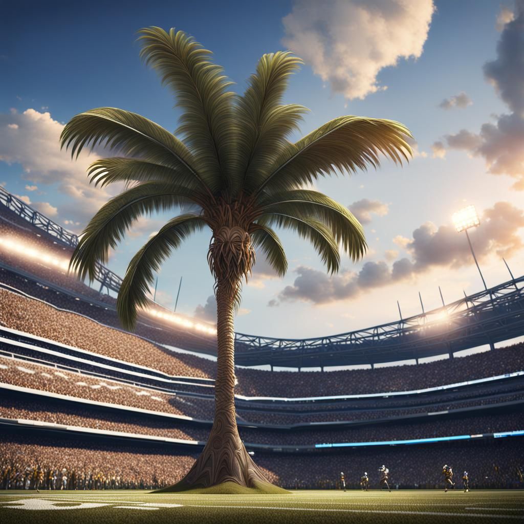 Palm Tree in Football Stadium: Matte Painting