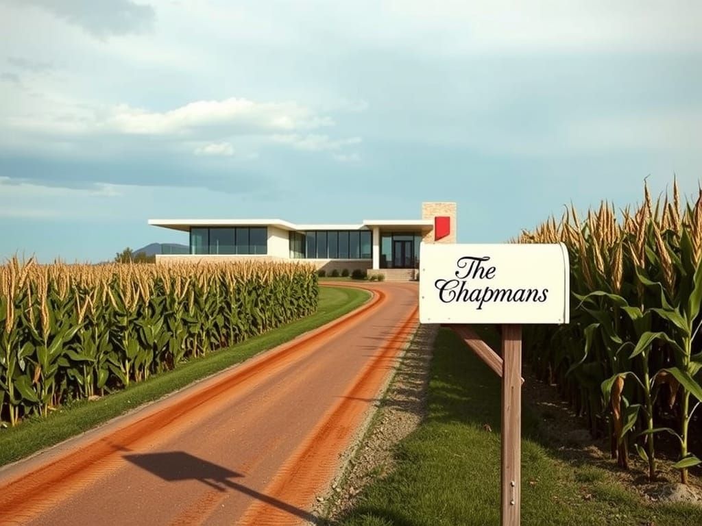 Mid-Century House at Edge of Cornfield