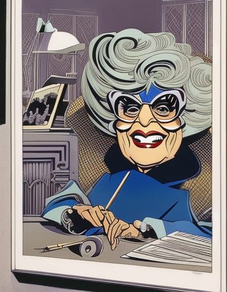 Dame Edna Caricature in Anime Style Concept Art