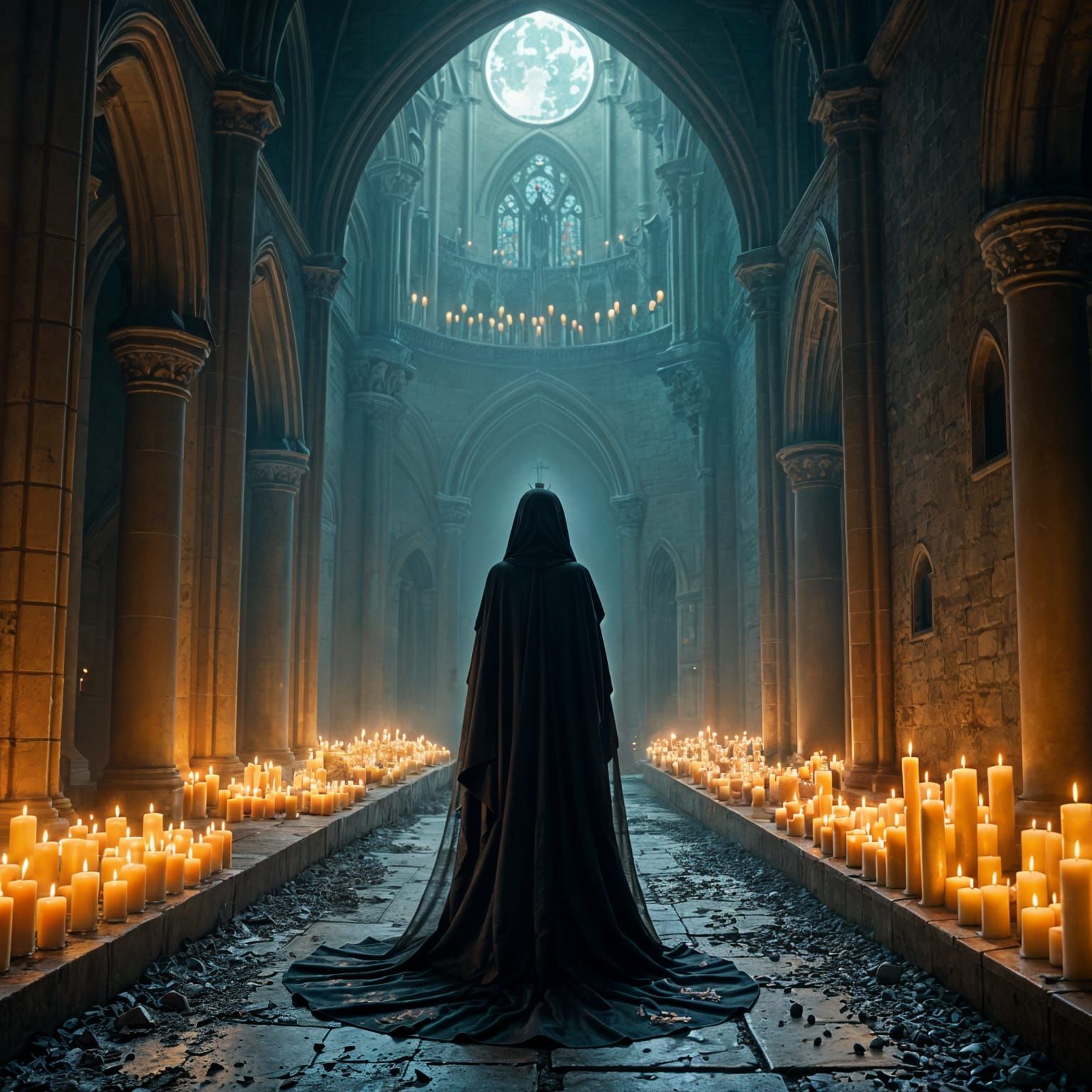 Surreal Gothic Church with Witch in Beksinski Style