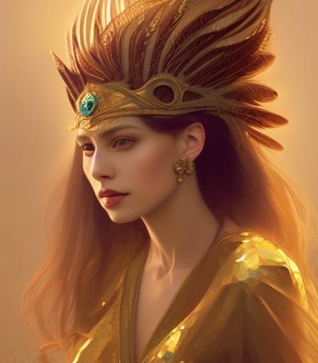 Woman with Gold Headdress: Hyperdetailed Portrait