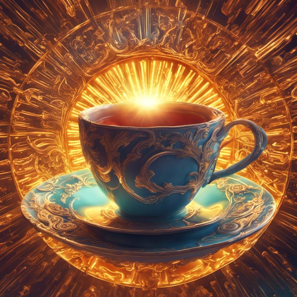 Photorealistic Neon Tea Cup in Sunlight