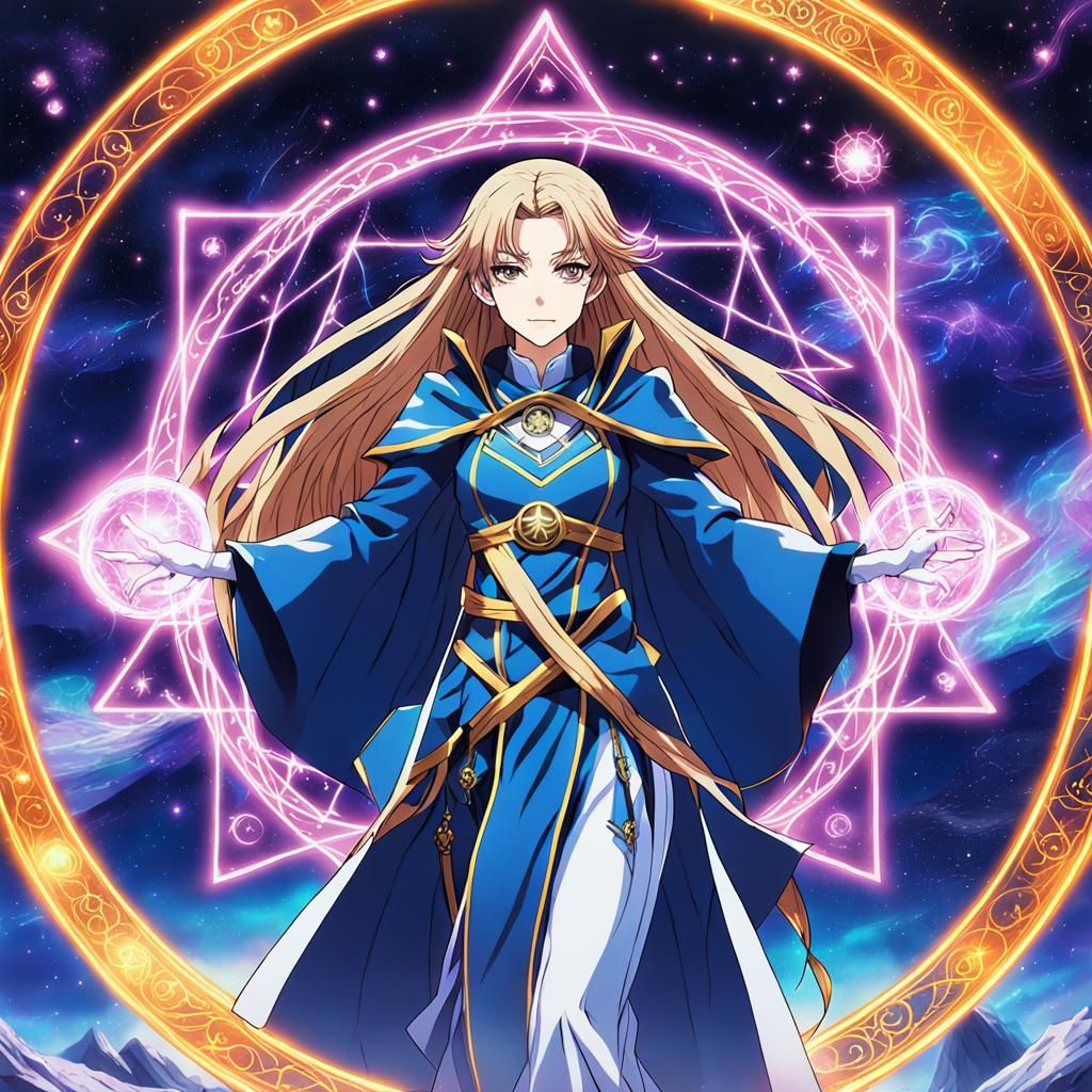 Anime Sorceress Wielding Elemental Magic