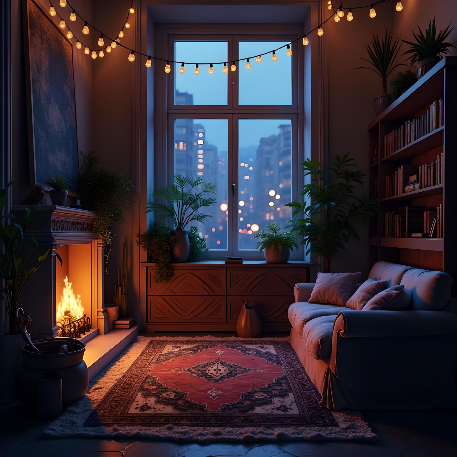 Cozy Lofi City Bedroom in Detailed Matte Painting