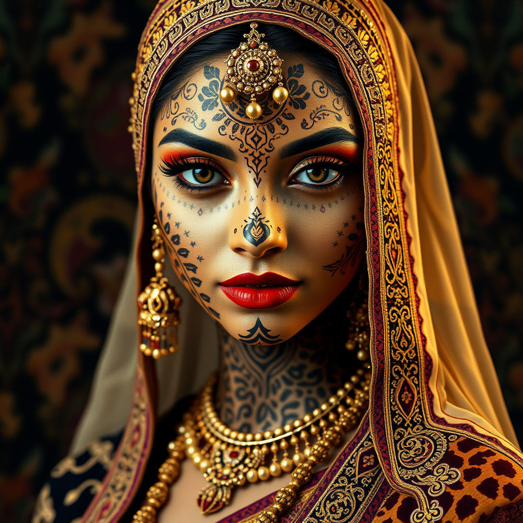 Elegant Woman with Henna in Art Deco Style