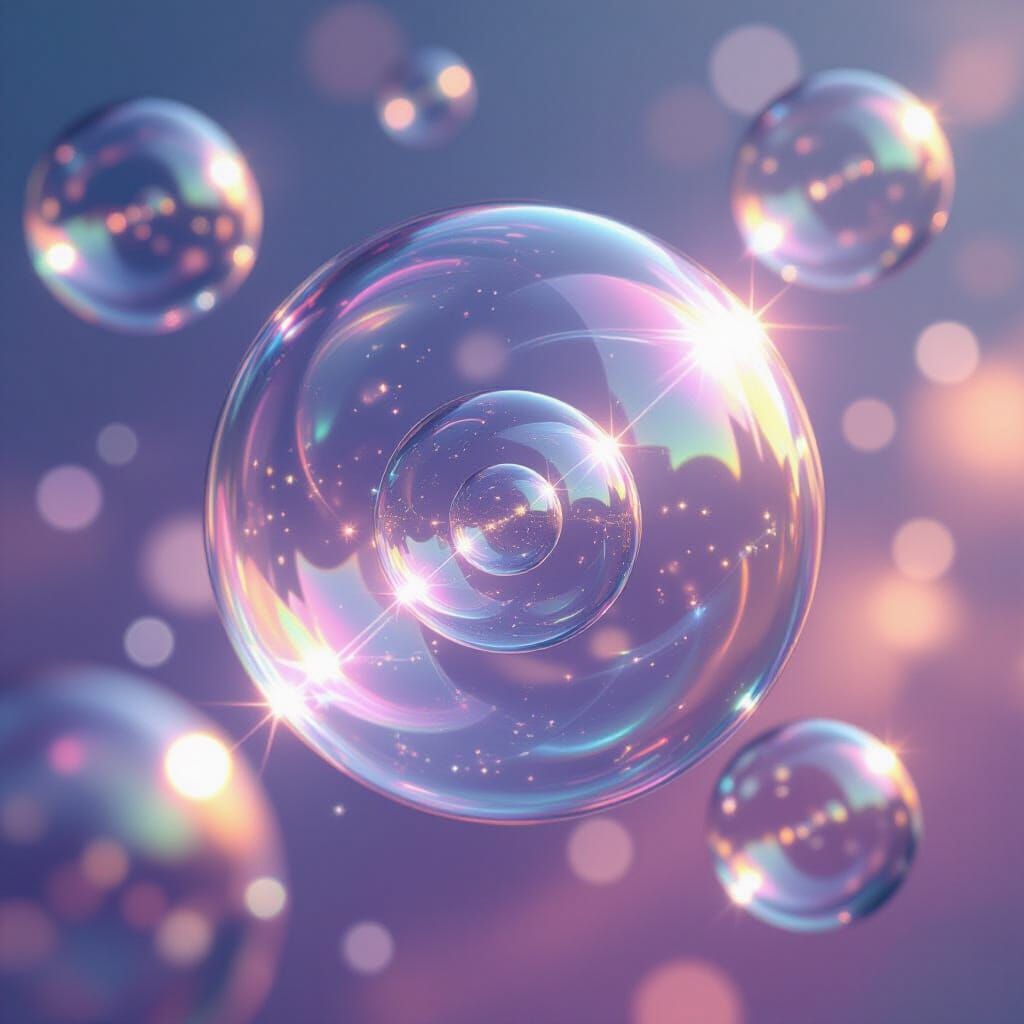 Surreal Iridescent Bubbles in a Dreamlike Atmosphere