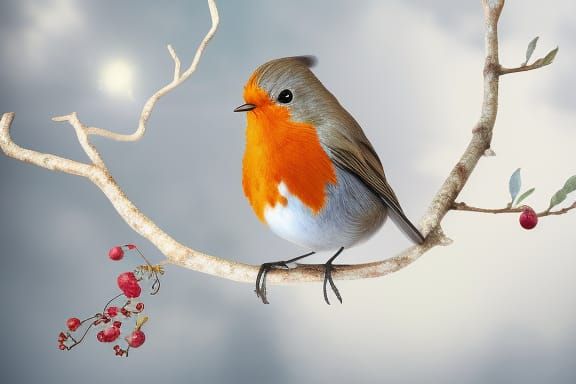Robin Redbreast in Apple Tree: Photorealistic Art