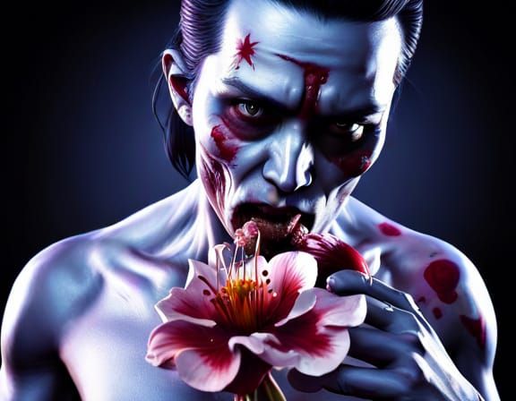 Zombie Eating a Cherry Blossom Flower