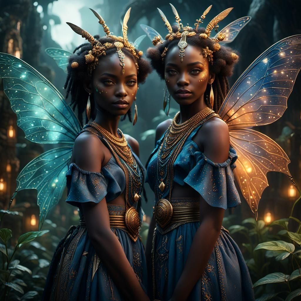Magical Portrait of African Fairies in Detailed Matte Painti...