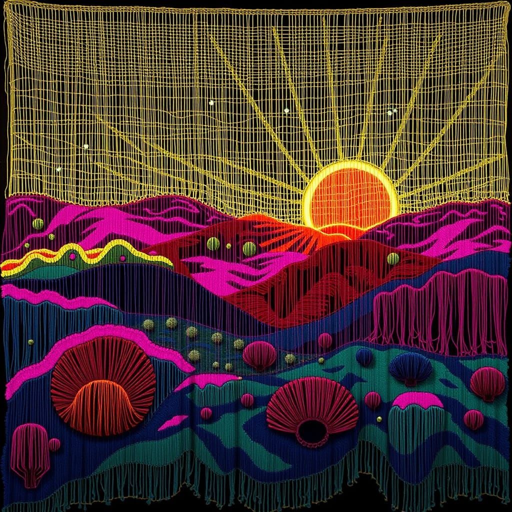 Macramé Yarn Bombing Landscape with Electric Neons