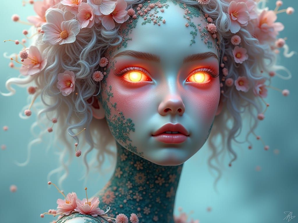 Surreal Woman with Cosmic and Floral Elements