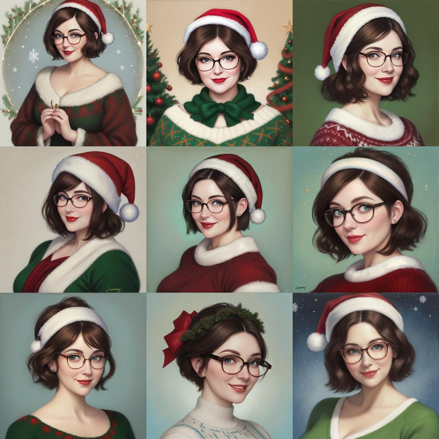 Chubby Woman with Christmas Tree in Oil Painting Style