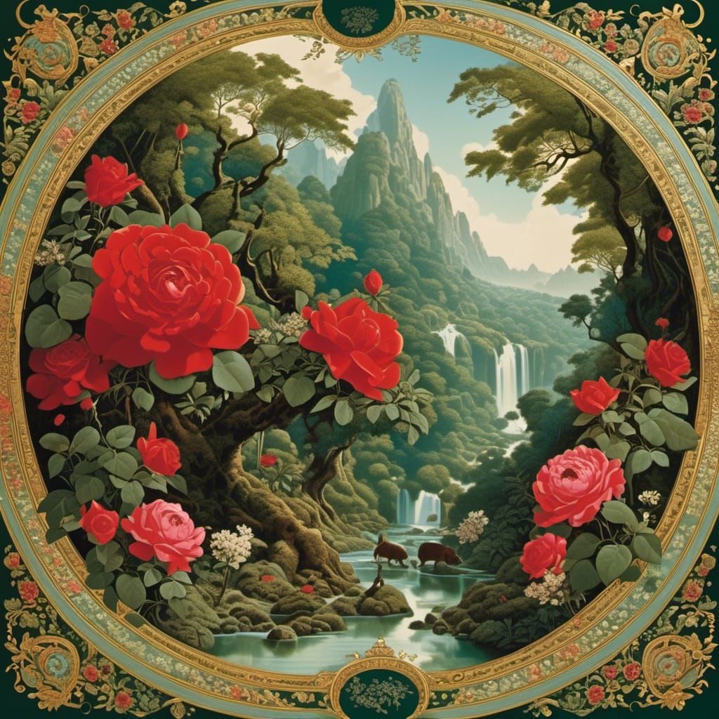 Biogeographic World Map with Roses in Cel-Shaded 3D