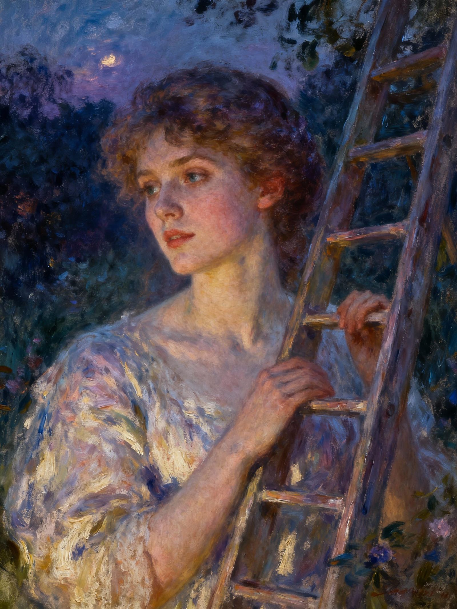 Impressionist Portrait of a Figure with a Ladder